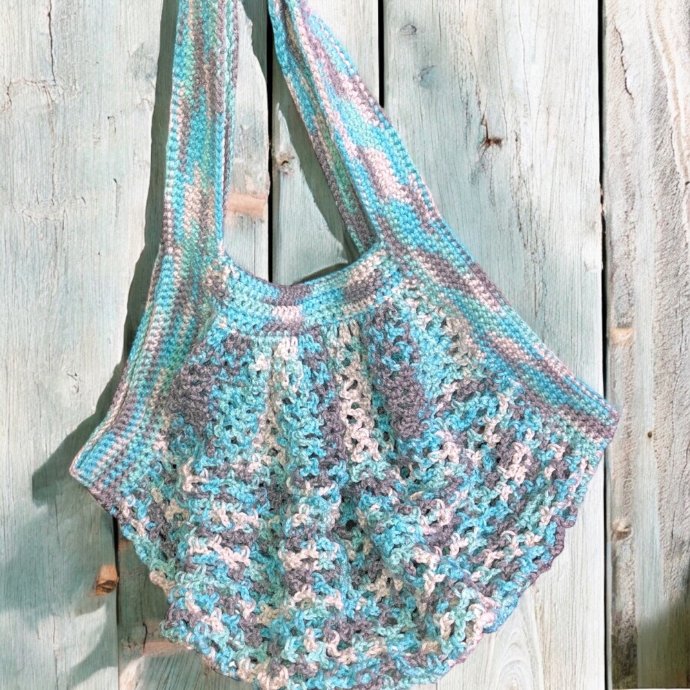 Handmade Crochet Icelandic Market Bag / Mesh Open Weave Fishnet Shopping Bag